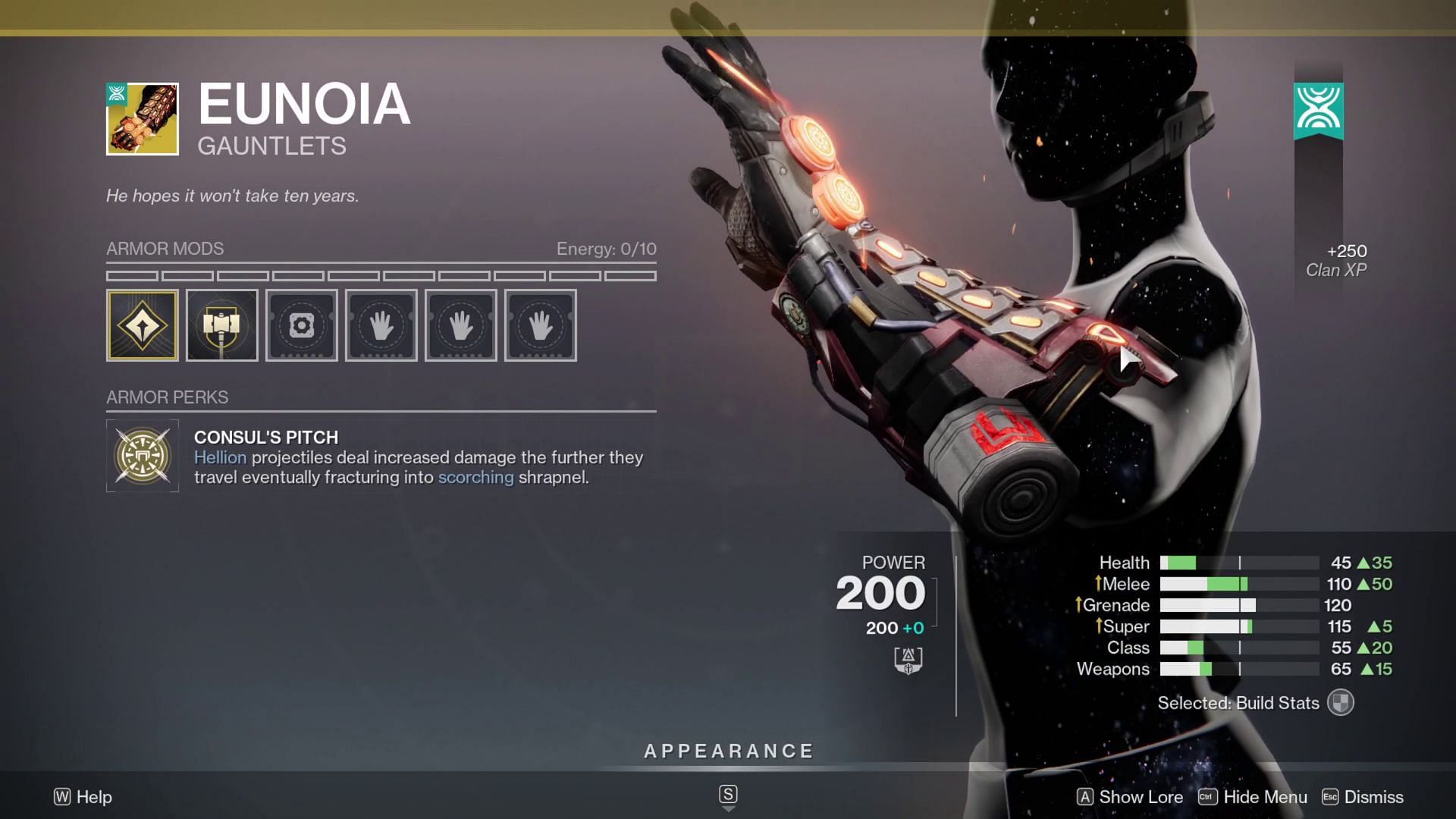 Example of new stats on a Destiny 2 Exotic armor (Image via Bungie)